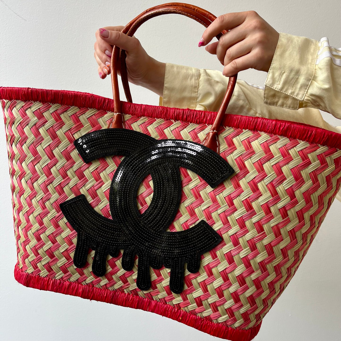 WOVEN SHOPPER XL - RED/BEIGE
